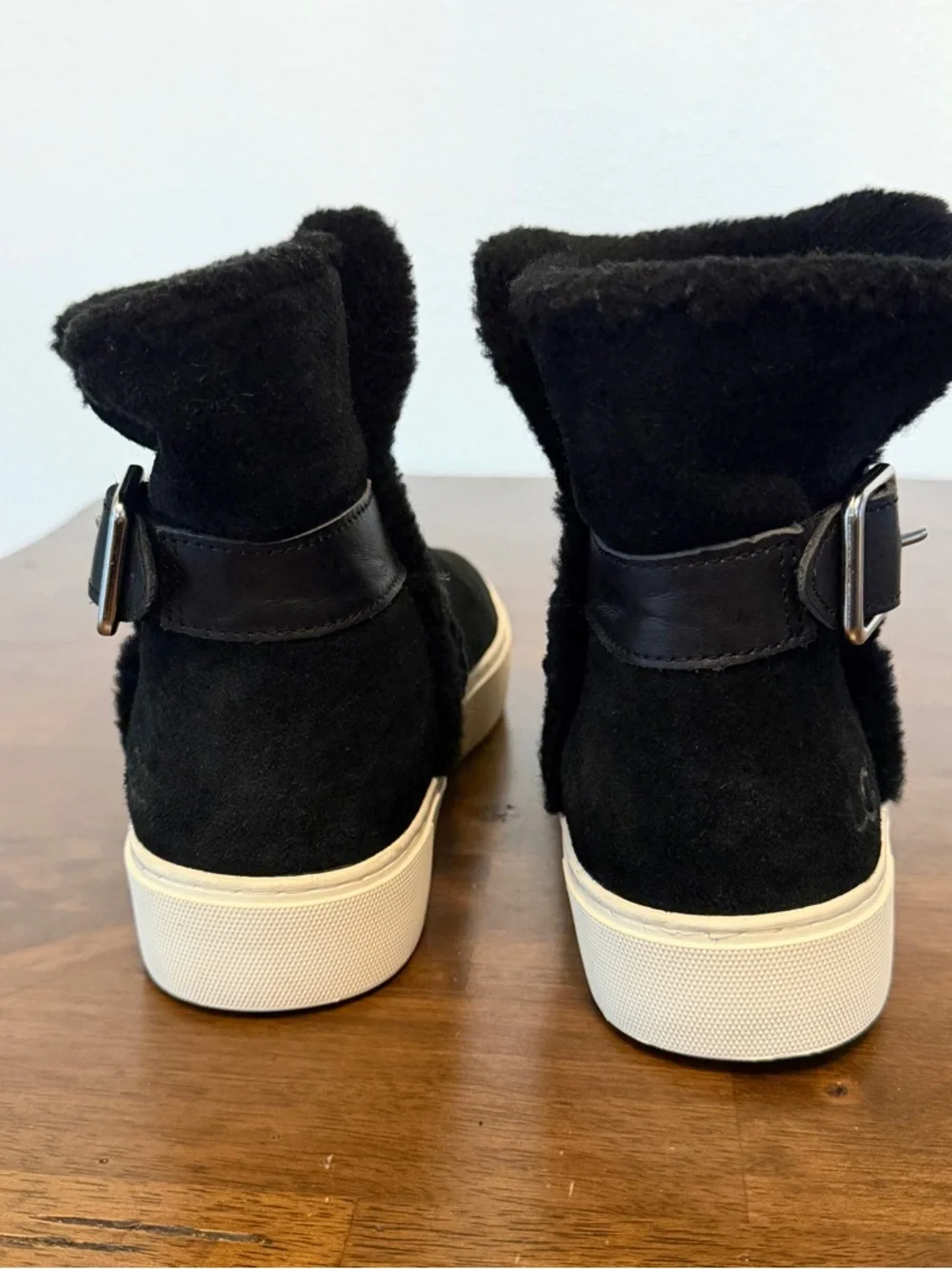 UGG Aika Mid-Height Flat Boots Black Genuine Suede Booties Fur Lining